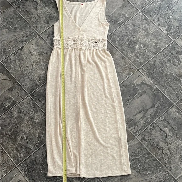 ONE CLOTHING Sleeveless Crochet Cream Knit Maxi Duster Button Resortwear Sweater - Picture 10 of 13